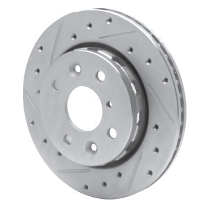 Kia Spectra Brake Rotor (1) - Front Left - R1 Concepts - Drilled & Slotted - Silver - `94-`00
